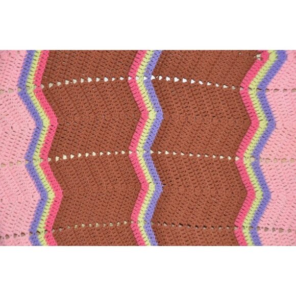 Vintage Chevron Pattern Striped Hand Knit Crochet Afghan Throw Baby Blanket - Picture 3 of 5